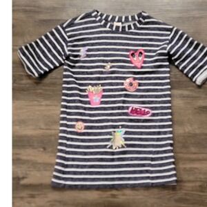 Gymboree Girls Navy White Striped T-Shirt‎ Dress Size 8 Sequin Fun Patches Heart